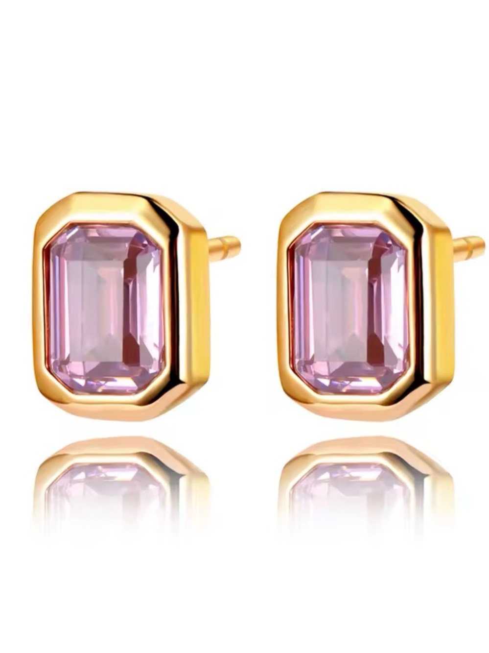 14k Gold Filled Pink Emerald-Cut Topaz Stud Earrings
